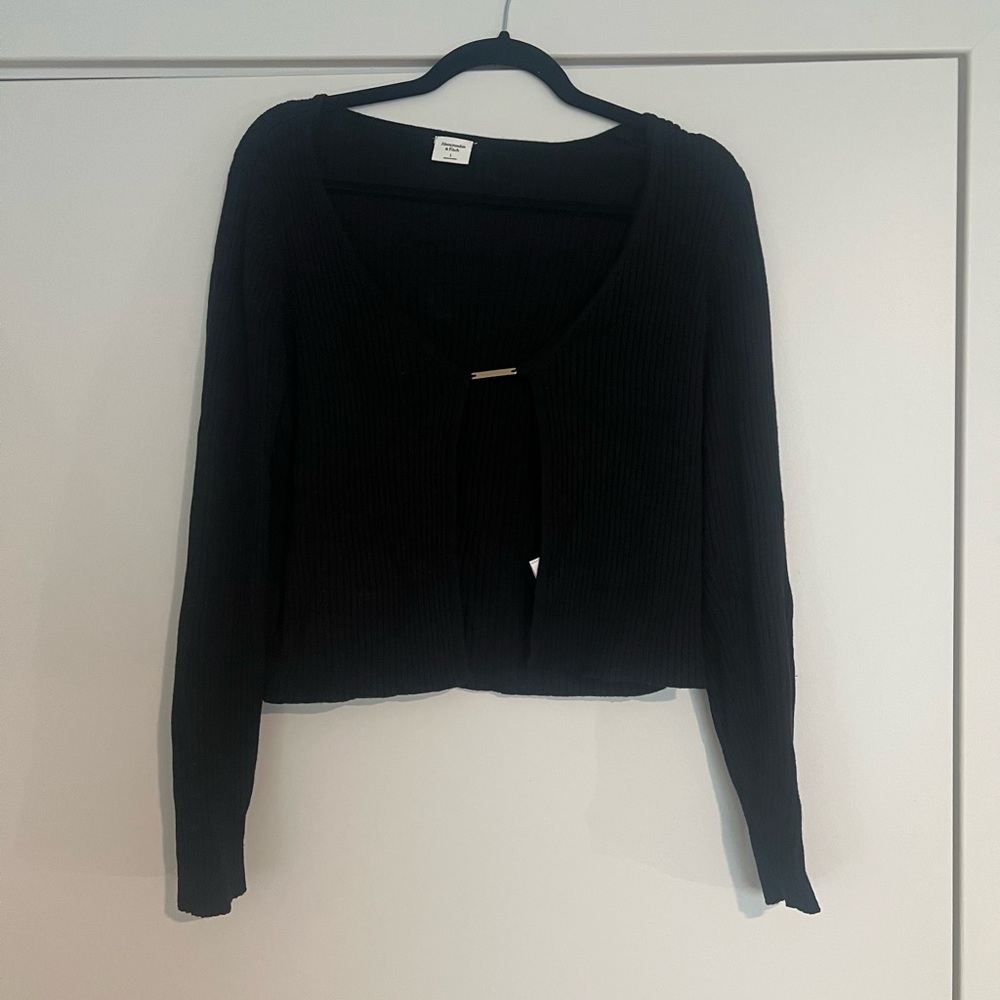 Women's Black Ribbed Long-Sleeve Cardigan